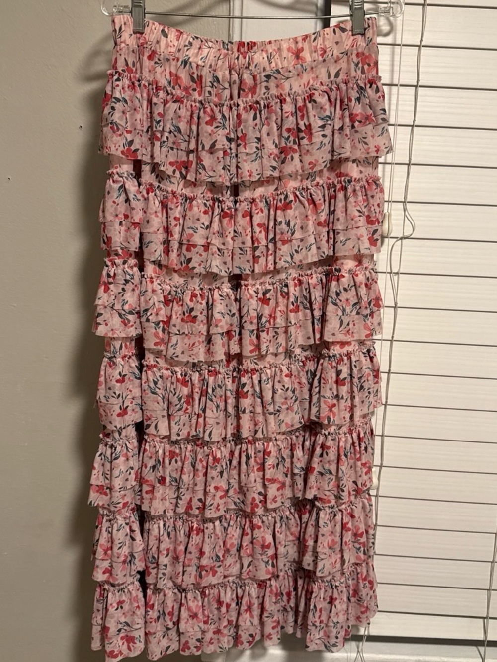 Women's Pink Floral Tiered Maxi Skirt
